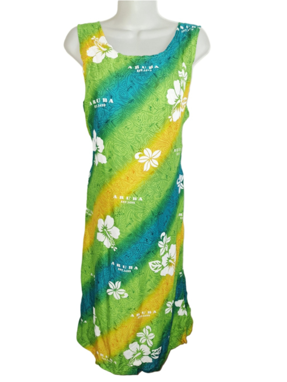 Island Expressions Green Yellow Floral Maxi Dress M resortcore aruba tropical